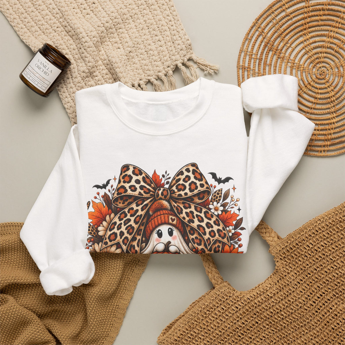 Cozy & Spooky Crewneck Sweatshirt — Cute Fall Pumpkin Ghost Design