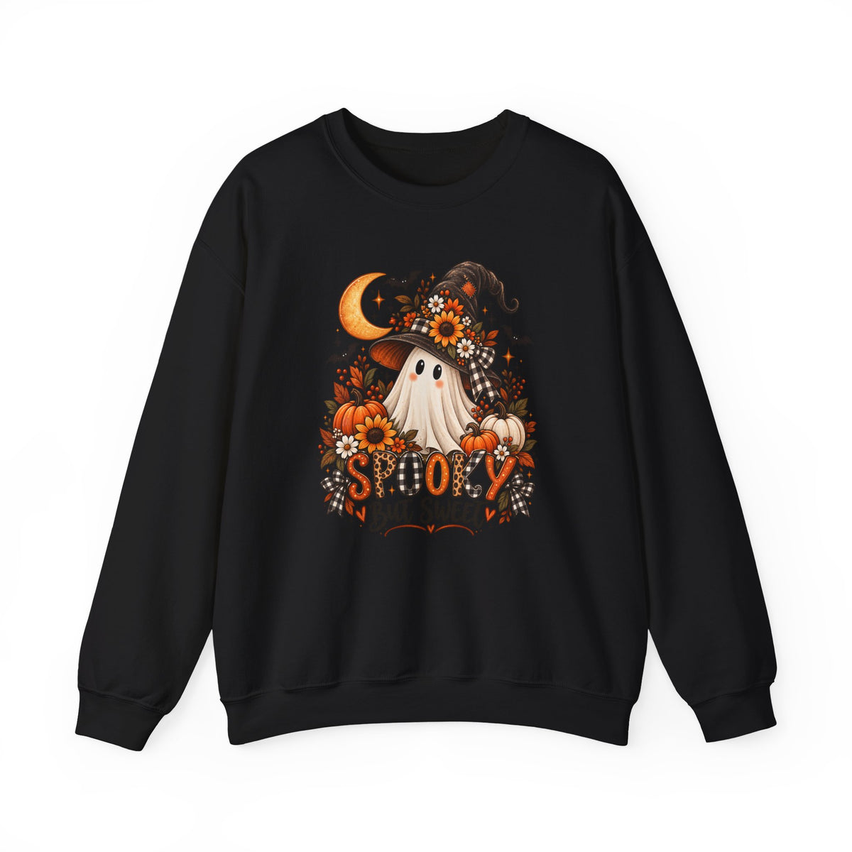 Spooky But Sweet Halloween Sweatshirt — Cute Witch Ghost Pumpkin Design