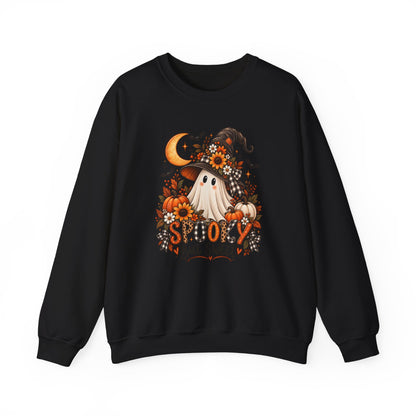 Spooky But Sweet Halloween Sweatshirt — Cute Witch Ghost Pumpkin Design