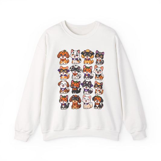 Cute Cartoon Puppies Sweatshirt | Grid of Dog Faces, Kawaii Pet Illustration
