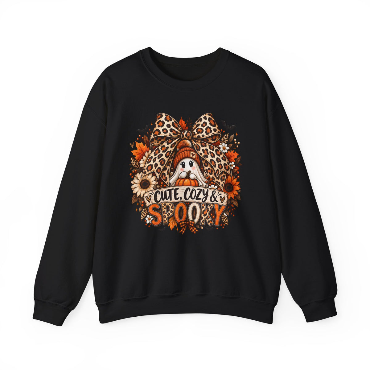 Cozy & Spooky Crewneck Sweatshirt — Cute Fall Pumpkin Ghost Design