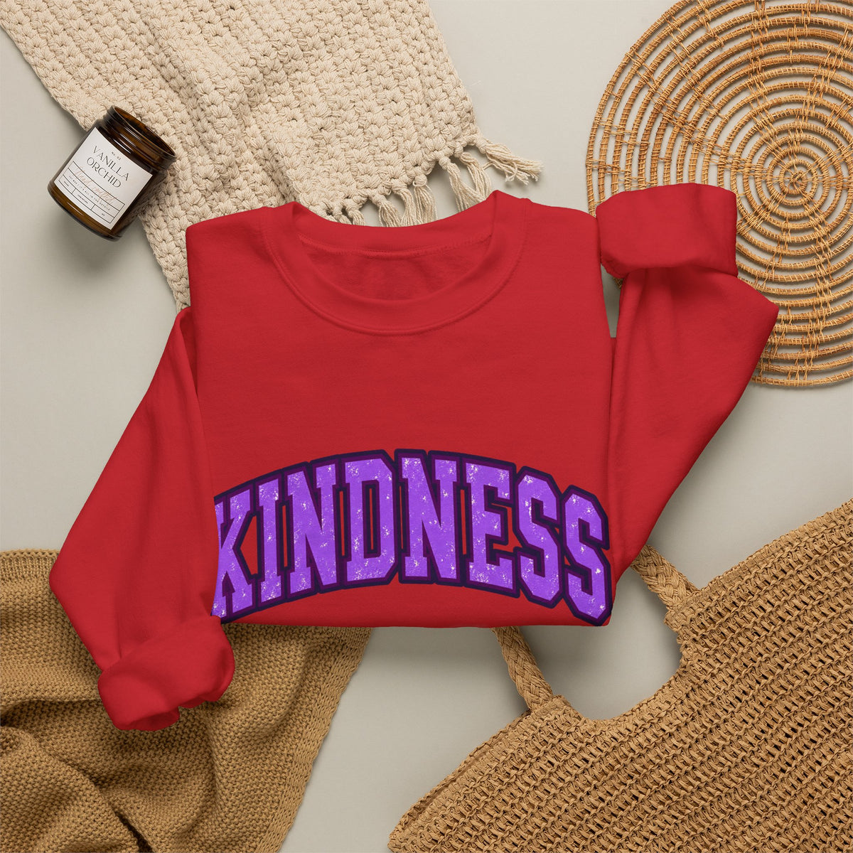 Kindness Crewneck Sweatshirt — Purple Arch Graphic
