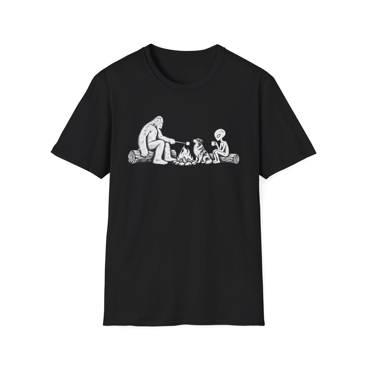 Australian Shepherd Camping with Bigfoot & Alien T-Shirt