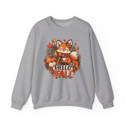 Crewneck Sweatshirt — Cute Fox "Hello Fall" Autumn Graphic