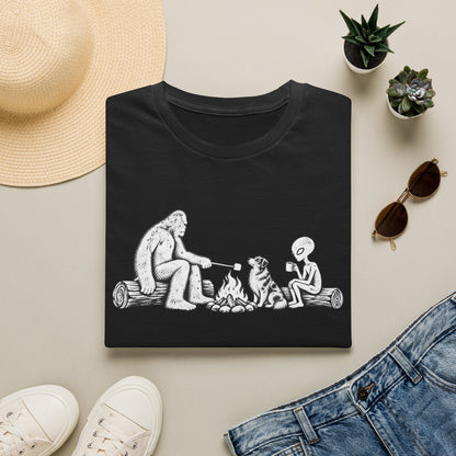 Australian Shepherd Camping with Bigfoot & Alien T-Shirt