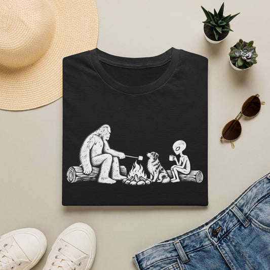 Australian Shepherd Camping with Bigfoot & Alien T-Shirt