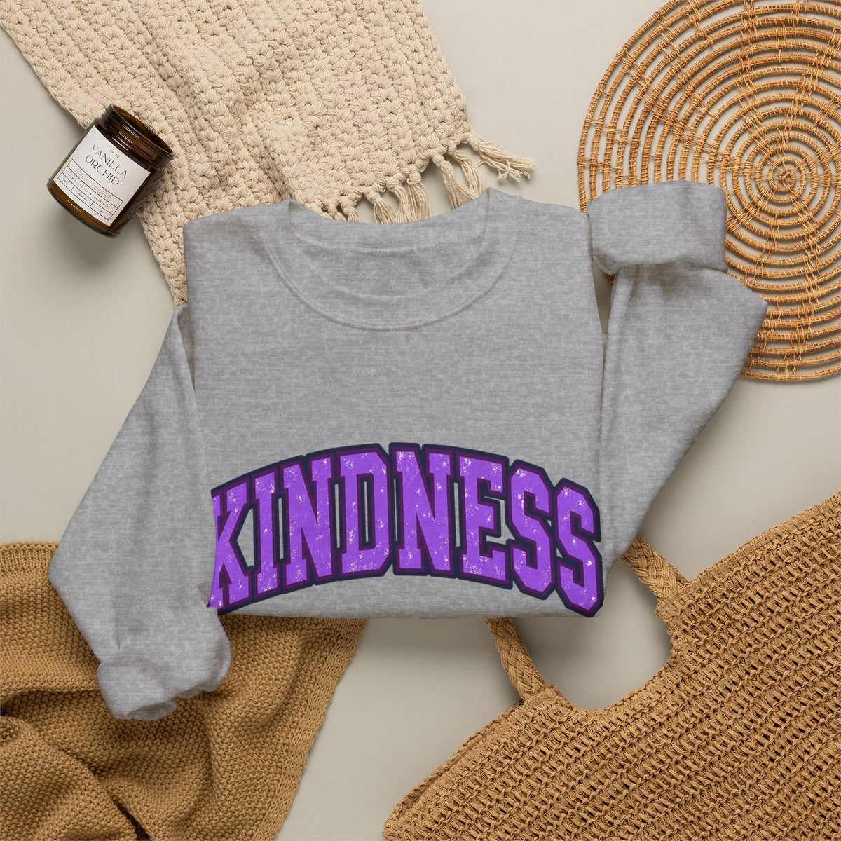 Kindness Crewneck Sweatshirt — Purple Arch Graphic