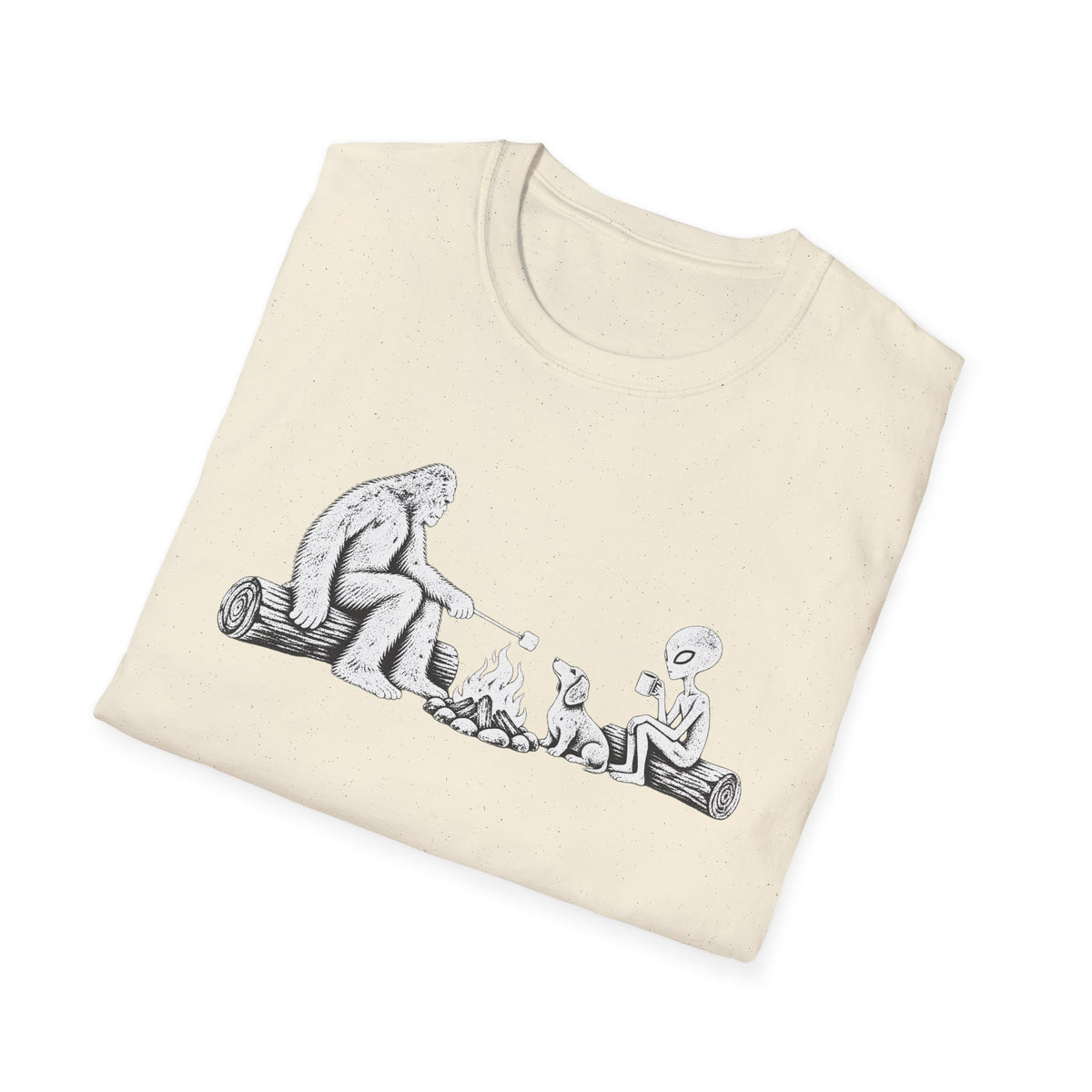 Dachshund Campfire Hiking Crew T‑Shirt — Minimal Line Art Backpacker Family