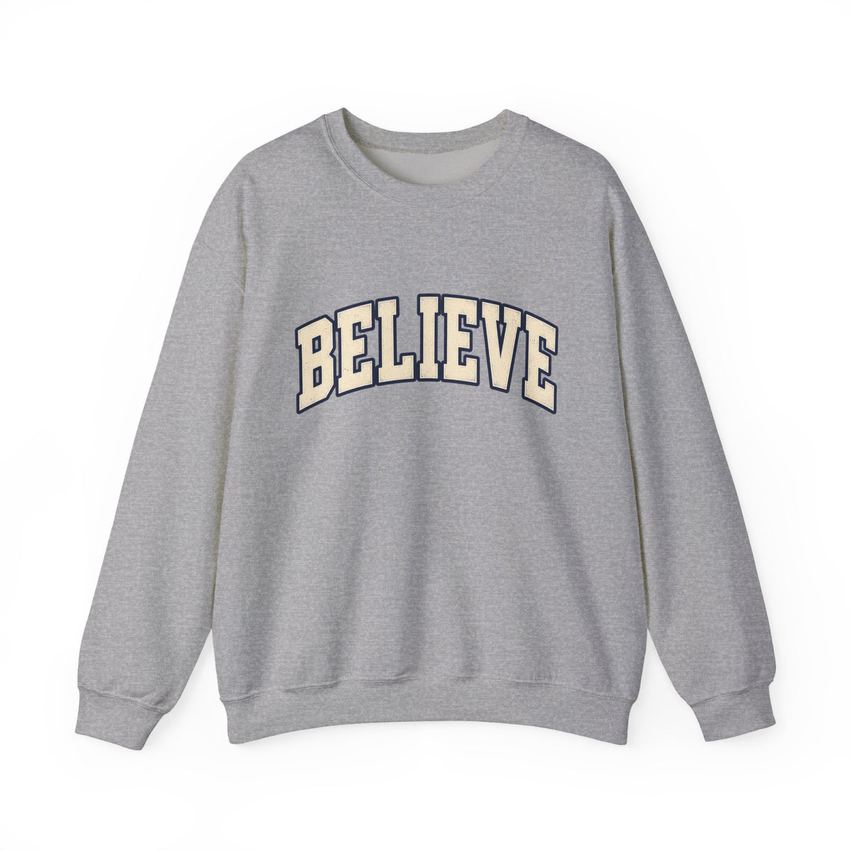Believe Crewneck Sweatshirt — Vintage Collegiate White Pullover