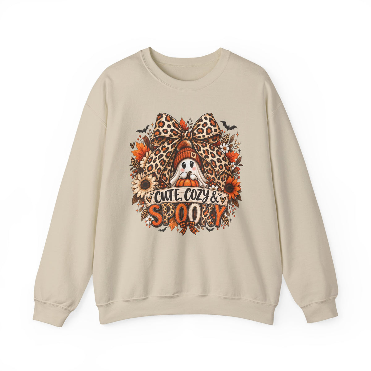 Cozy & Spooky Crewneck Sweatshirt — Cute Fall Pumpkin Ghost Design