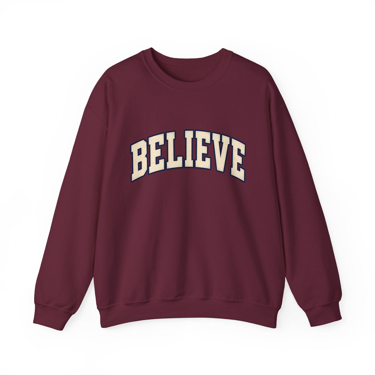 Believe Crewneck Sweatshirt — Vintage Collegiate White Pullover