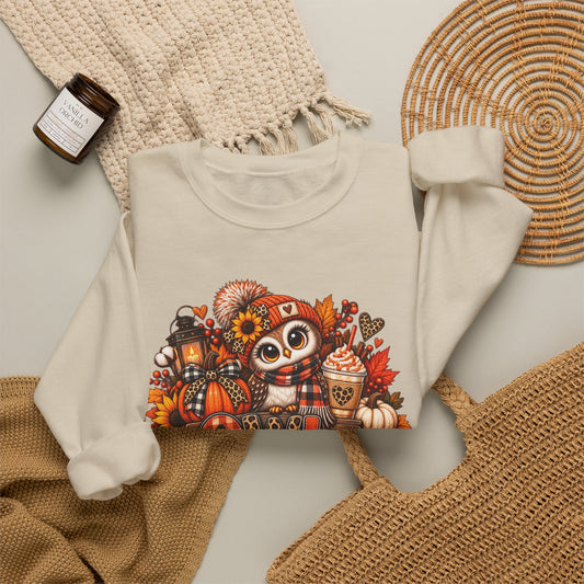Autumn Owl Crewneck Sweatshirt — "All You Need Is Fall" Cozy Fall Pullover