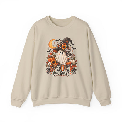 Spooky But Sweet Halloween Sweatshirt — Cute Witch Ghost Pumpkin Design