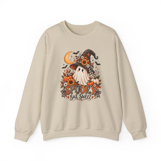 Spooky But Sweet Halloween Sweatshirt — Cute Witch Ghost Pumpkin Design