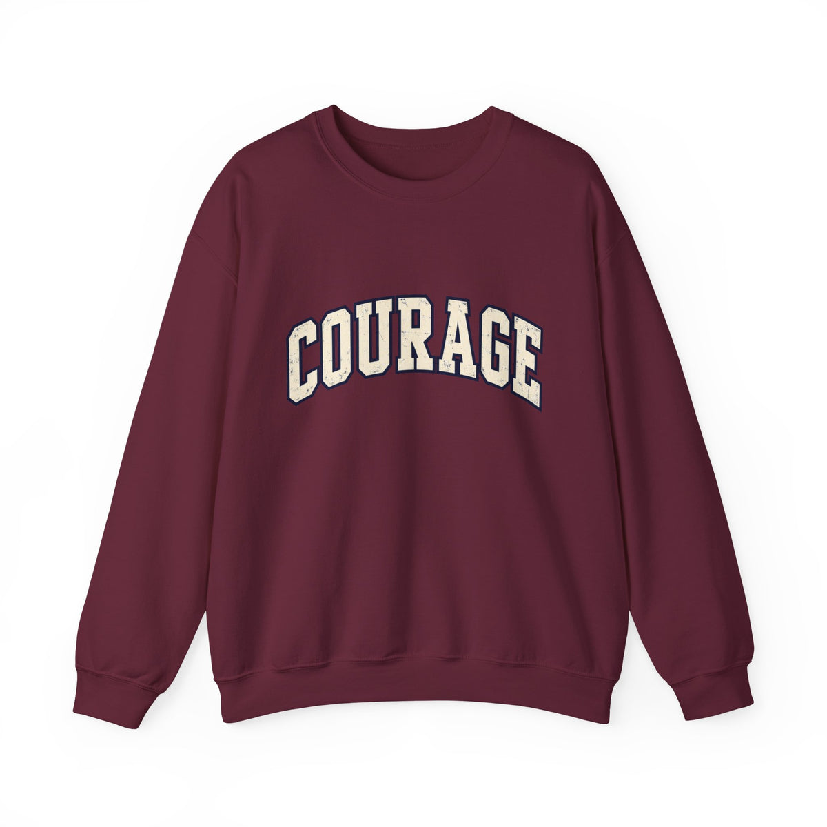 Courage Crewneck Sweatshirt — White Inspirational Collegiate Pullover