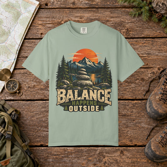 Balance happens outside | Vintage Mountain Hiking Tee