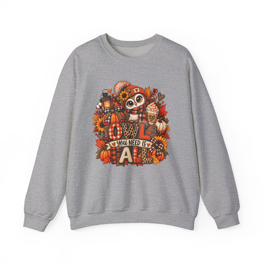 Autumn Owl Crewneck Sweatshirt — "All You Need Is Fall" Cozy Fall Pullover