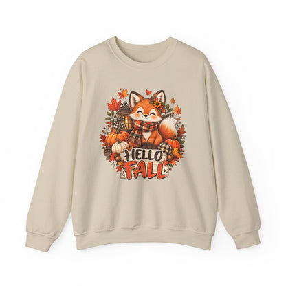Crewneck Sweatshirt — Cute Fox "Hello Fall" Autumn Graphic
