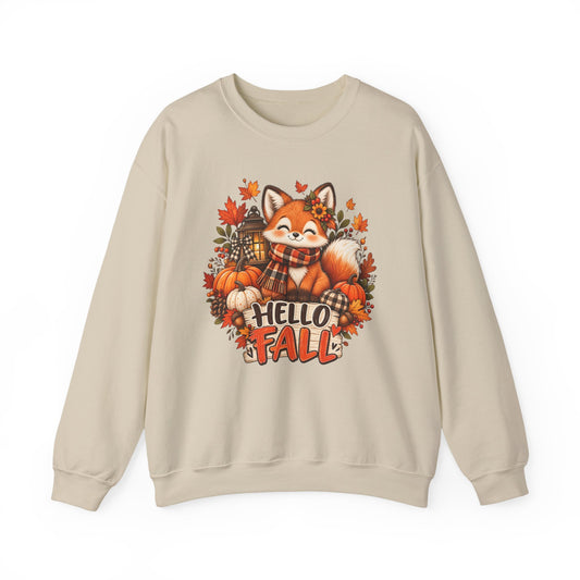 Crewneck Sweatshirt — Cute Fox "Hello Fall" Autumn Graphic