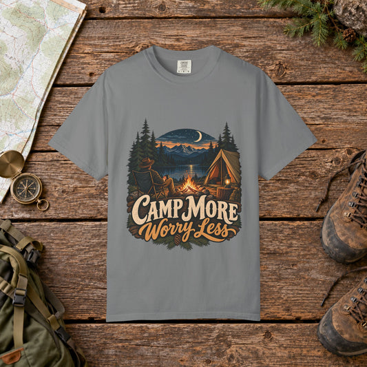Camp more worry less | Vintage Mountain Hiking Tee