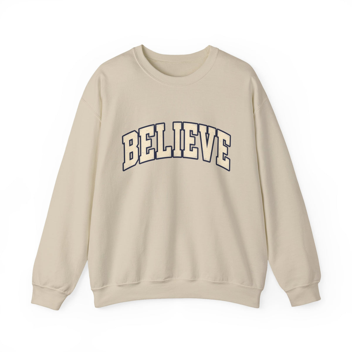 Believe Crewneck Sweatshirt — Vintage Collegiate White Pullover
