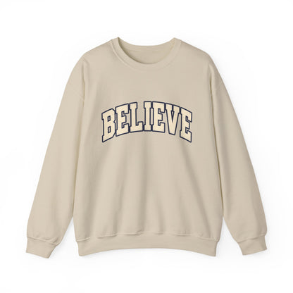 Believe Crewneck Sweatshirt — Vintage Collegiate White Pullover