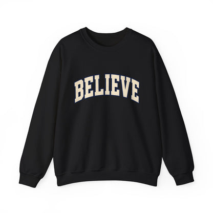 Believe Crewneck Sweatshirt — Vintage Collegiate White Pullover