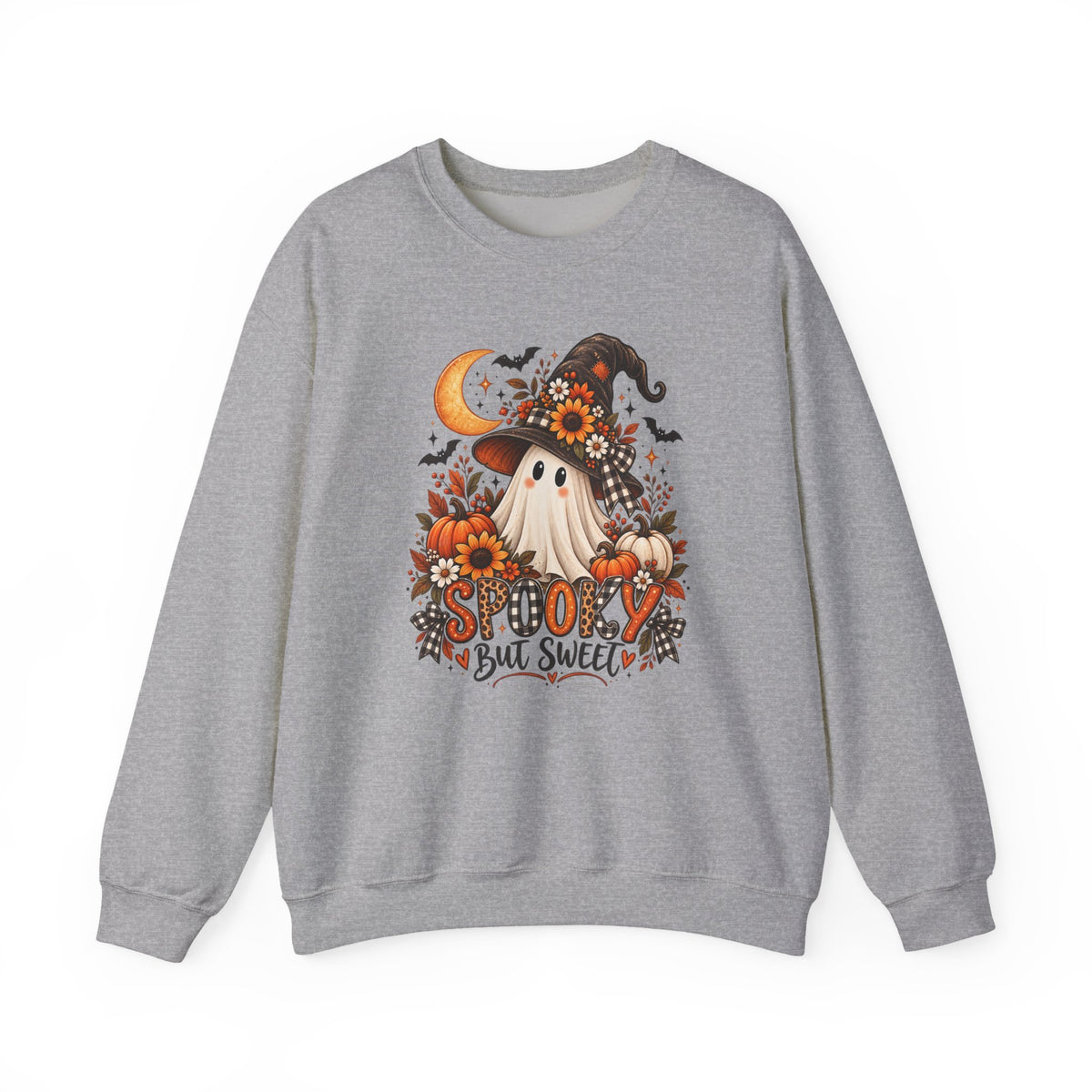 Spooky But Sweet Halloween Sweatshirt — Cute Witch Ghost Pumpkin Design