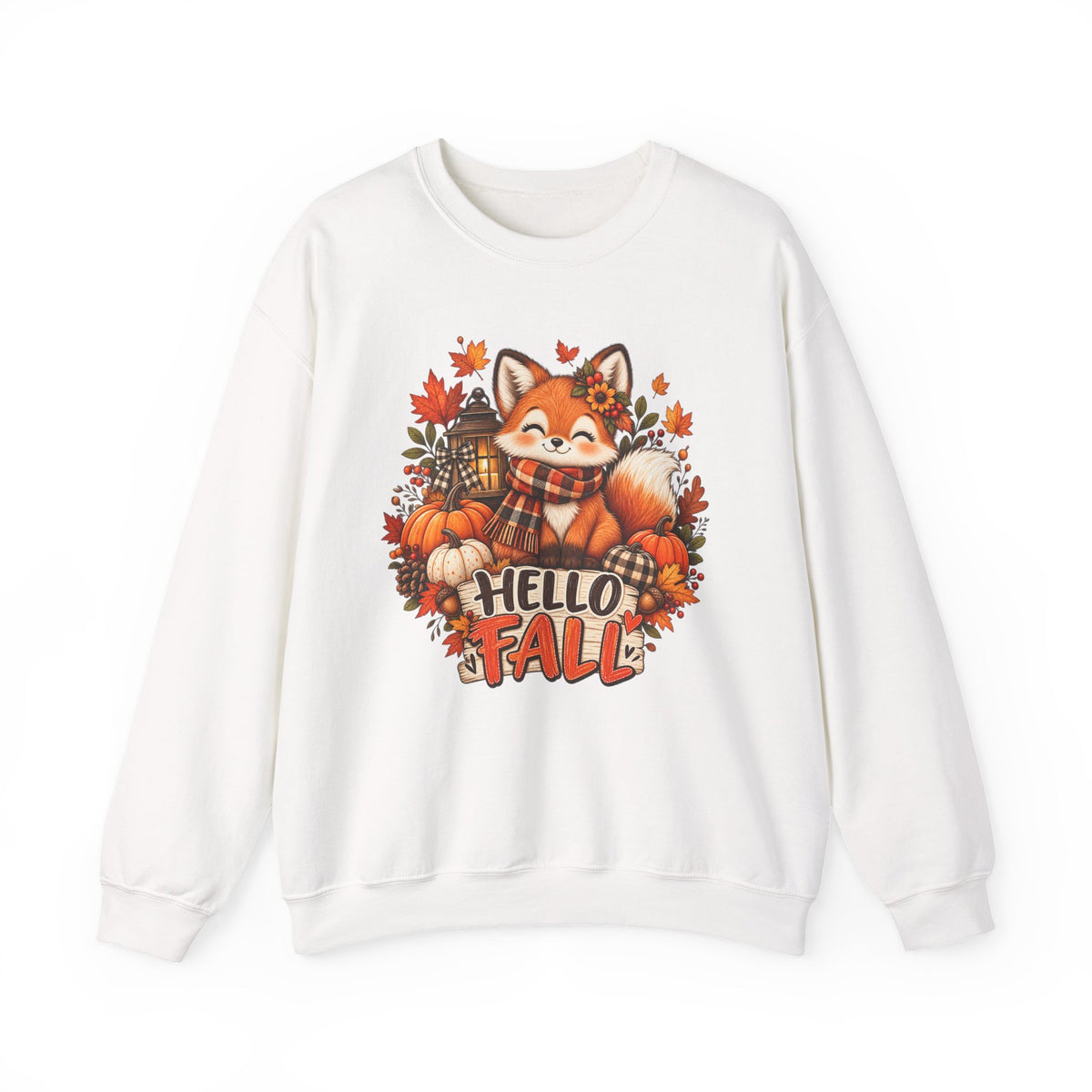 Crewneck Sweatshirt — Cute Fox "Hello Fall" Autumn Graphic