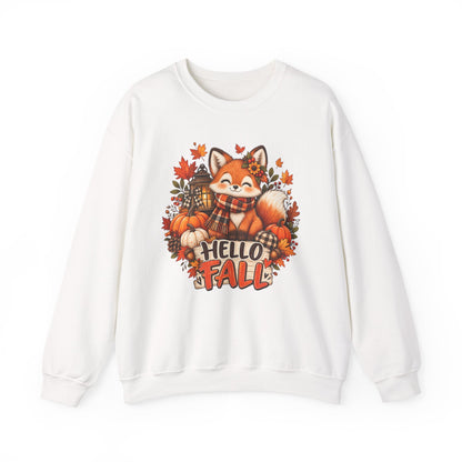 Crewneck Sweatshirt — Cute Fox "Hello Fall" Autumn Graphic