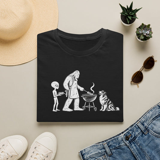 Australian Shepherd Cookout with Bigfoot & Alien T-Shirt