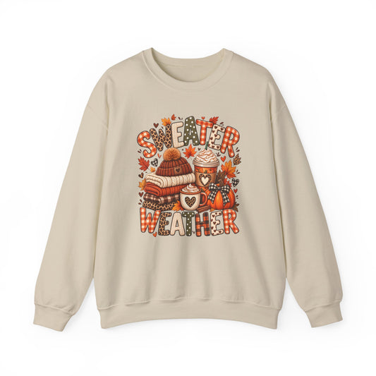Sweater Weather Crewneck Sweatshirt — Cozy Autumn Knit & Hot Cocoa Graphic