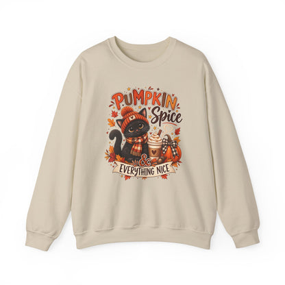 Pumpkin Spice & Everything Nice Sweatshirt — Cute Cat Fall Crewneck