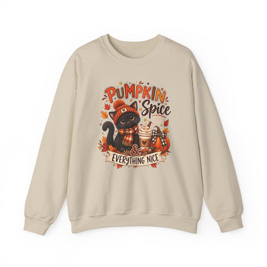 Pumpkin Spice & Everything Nice Sweatshirt — Cute Cat Fall Crewneck