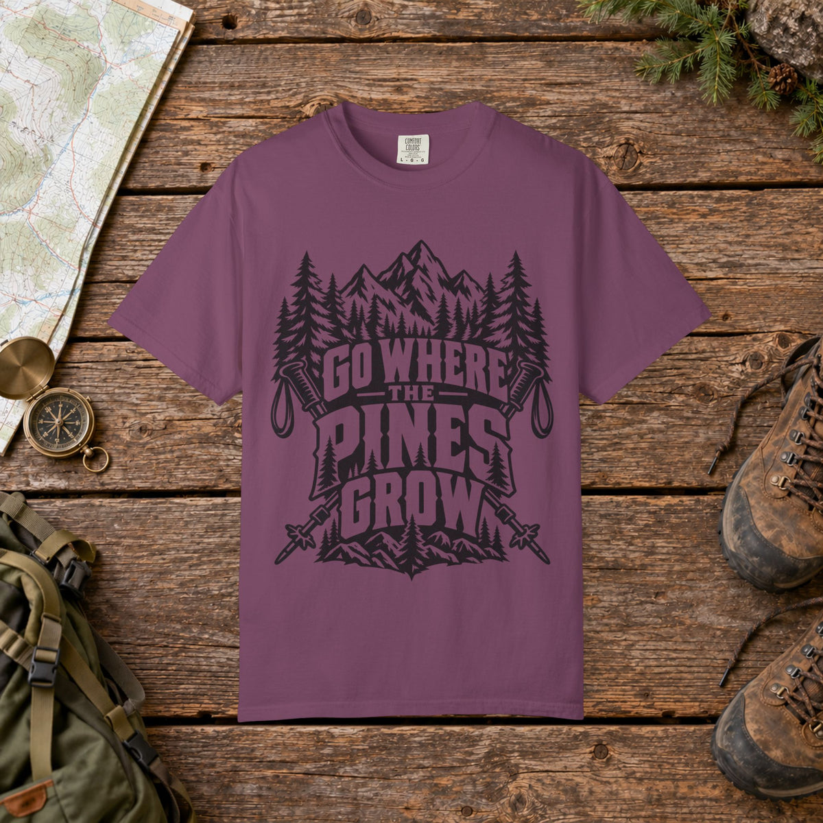 Go where the pines grow BW | Vintage Mountain Hiking Tee