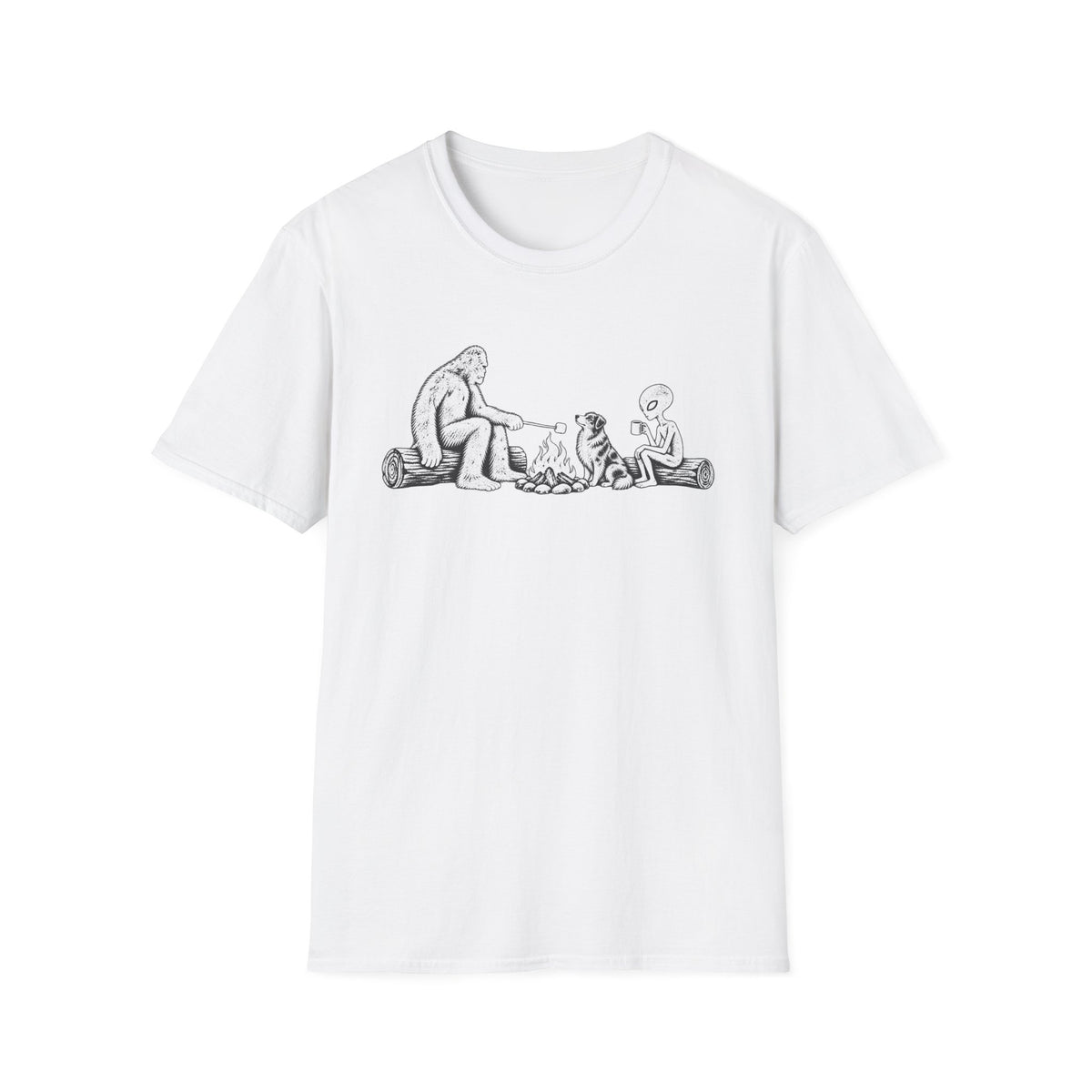Australian Shepherd Camping with Bigfoot & Alien T-Shirt