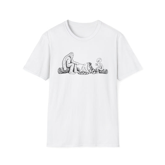 Australian Shepherd Camping with Bigfoot & Alien T-Shirt