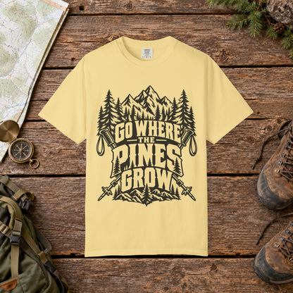 Go where the pines grow BW | Vintage Mountain Hiking Tee