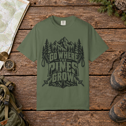 Go where the pines grow BW | Vintage Mountain Hiking Tee