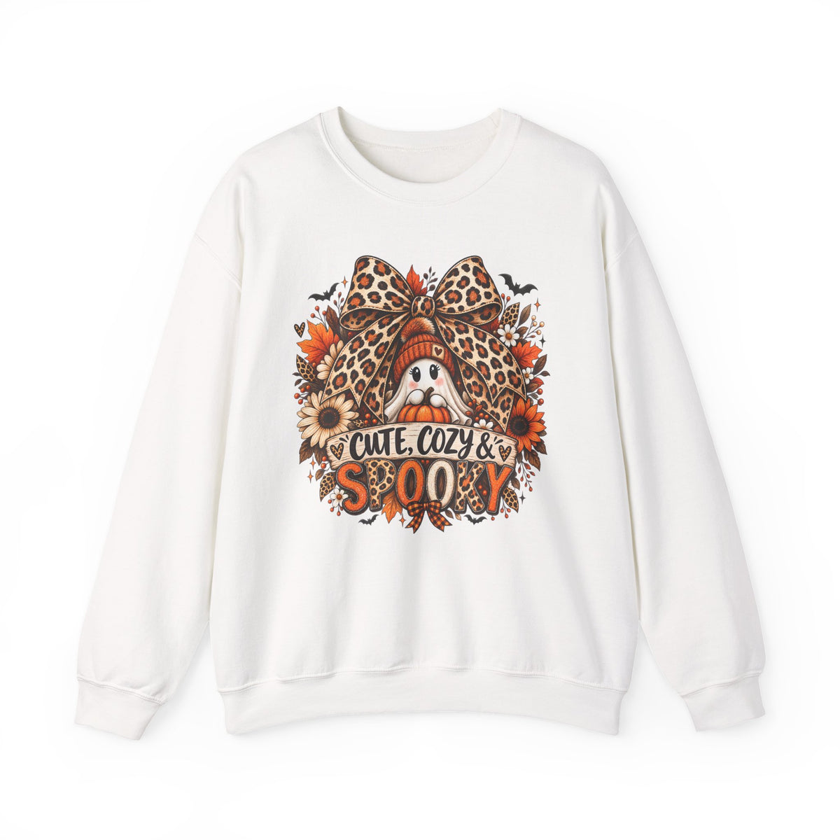 Cozy & Spooky Crewneck Sweatshirt — Cute Fall Pumpkin Ghost Design
