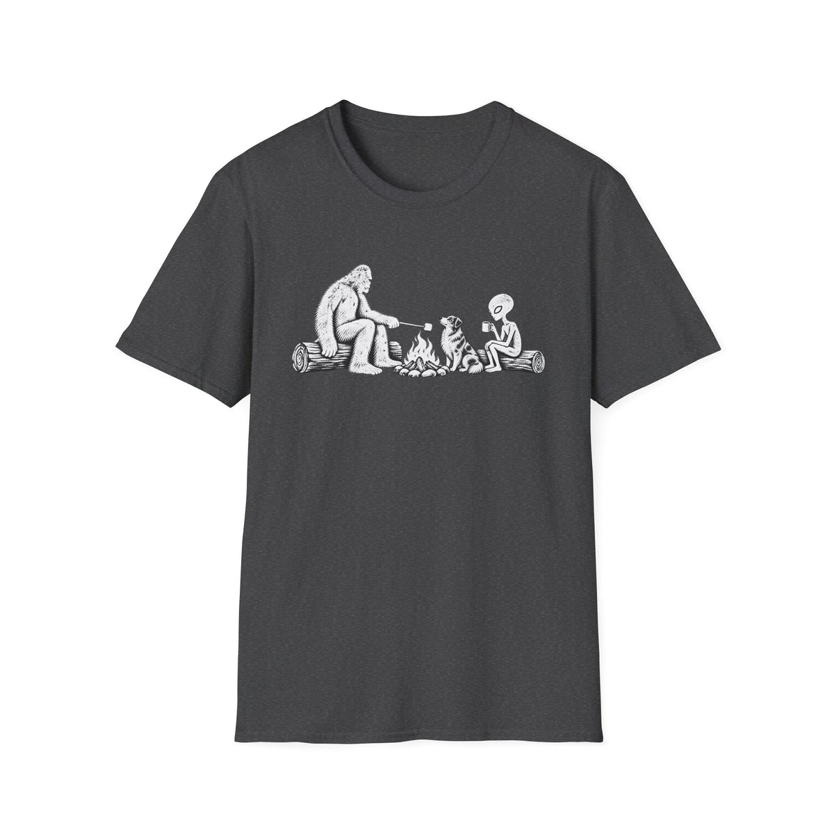 Australian Shepherd Camping with Bigfoot & Alien T-Shirt