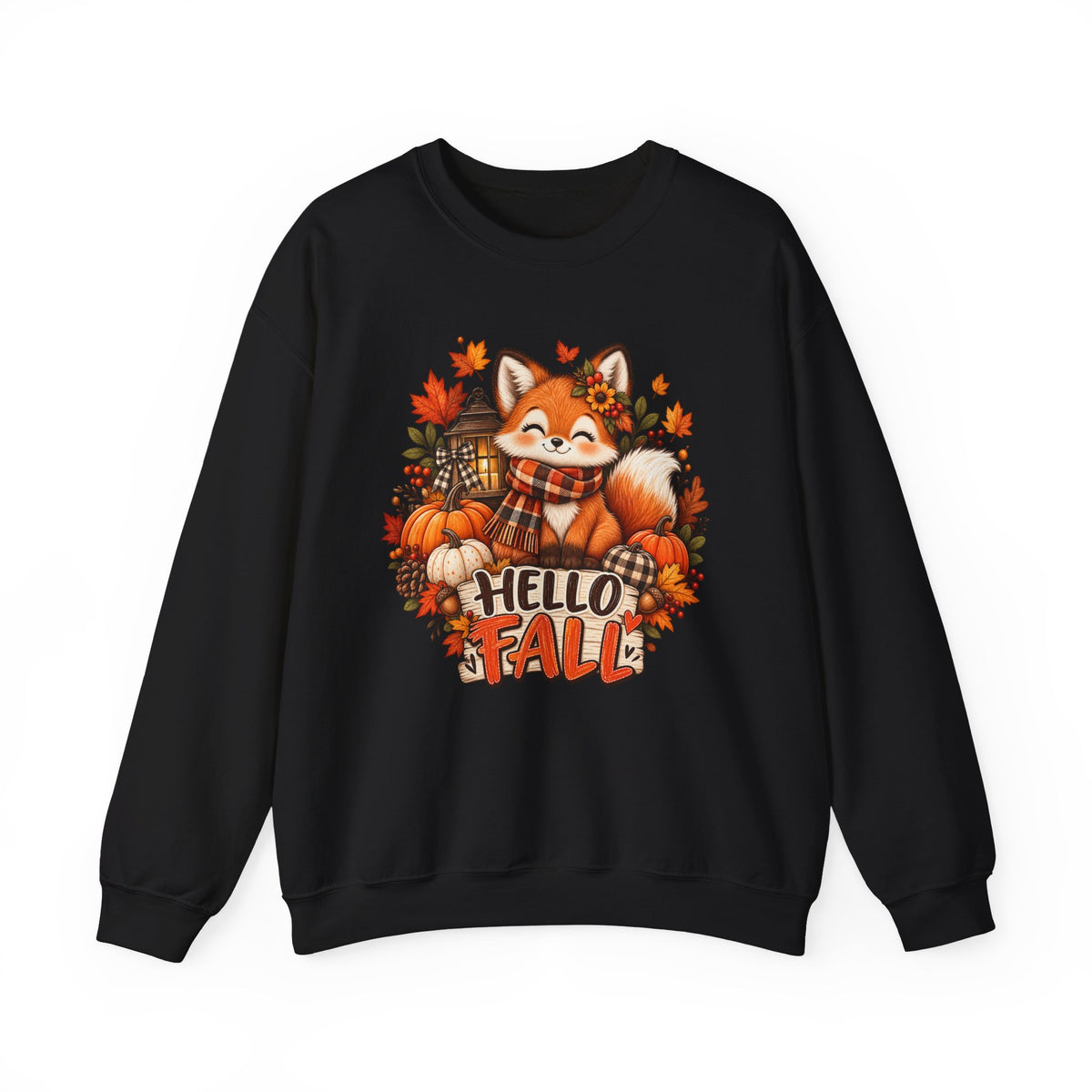 Crewneck Sweatshirt — Cute Fox "Hello Fall" Autumn Graphic