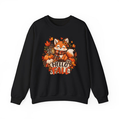 Crewneck Sweatshirt — Cute Fox "Hello Fall" Autumn Graphic