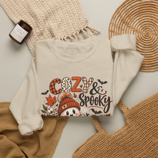 Cozy & Spooky Sweatshirt — Cute Fall Ghost Pumpkin Crewneck