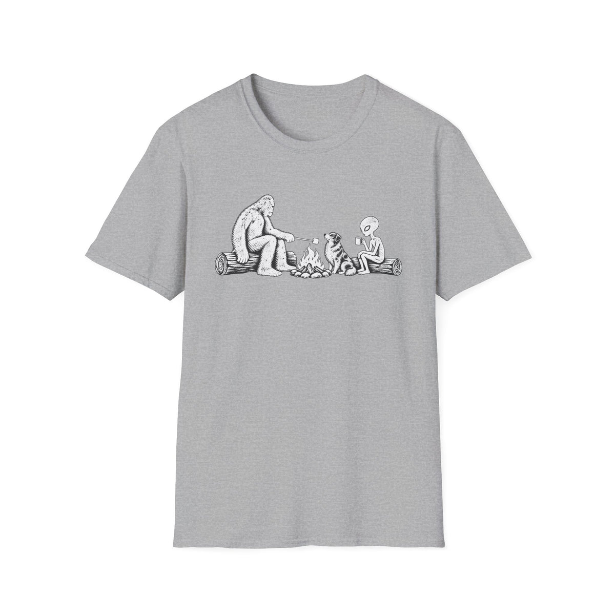 Australian Shepherd Camping with Bigfoot & Alien T-Shirt