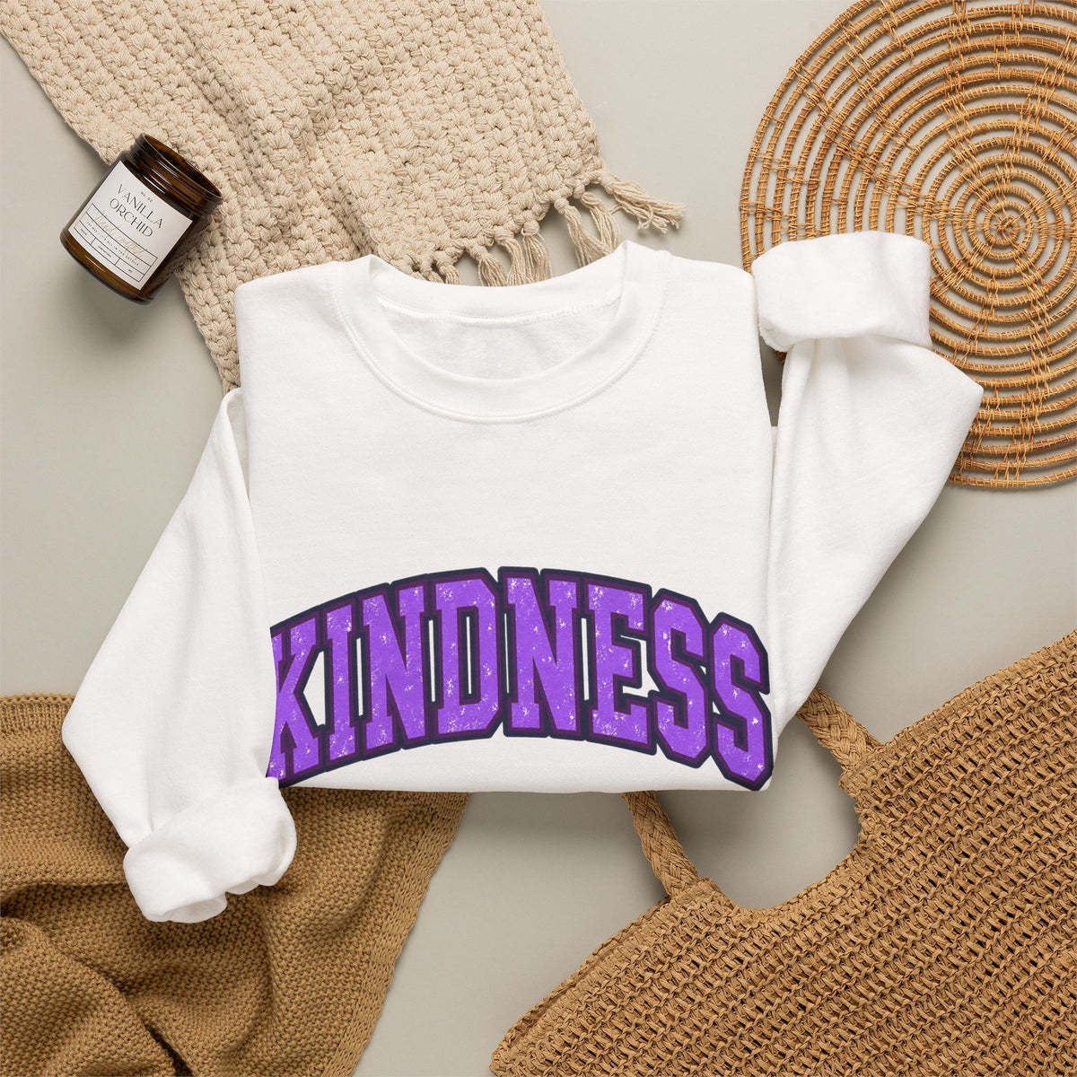 Kindness Crewneck Sweatshirt — Purple Arch Graphic