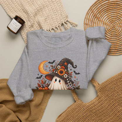 Spooky But Sweet Halloween Sweatshirt — Cute Witch Ghost Pumpkin Design