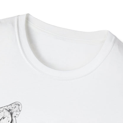 Dachshund Campfire Hiking Crew T‑Shirt — Minimal Line Art Backpacker Family