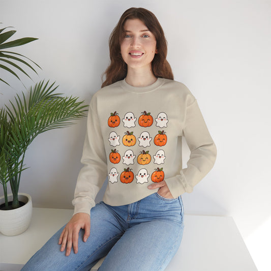 Kawaii Ghosts and Pumpkins Sweatshirt | Halloween Cute Pattern