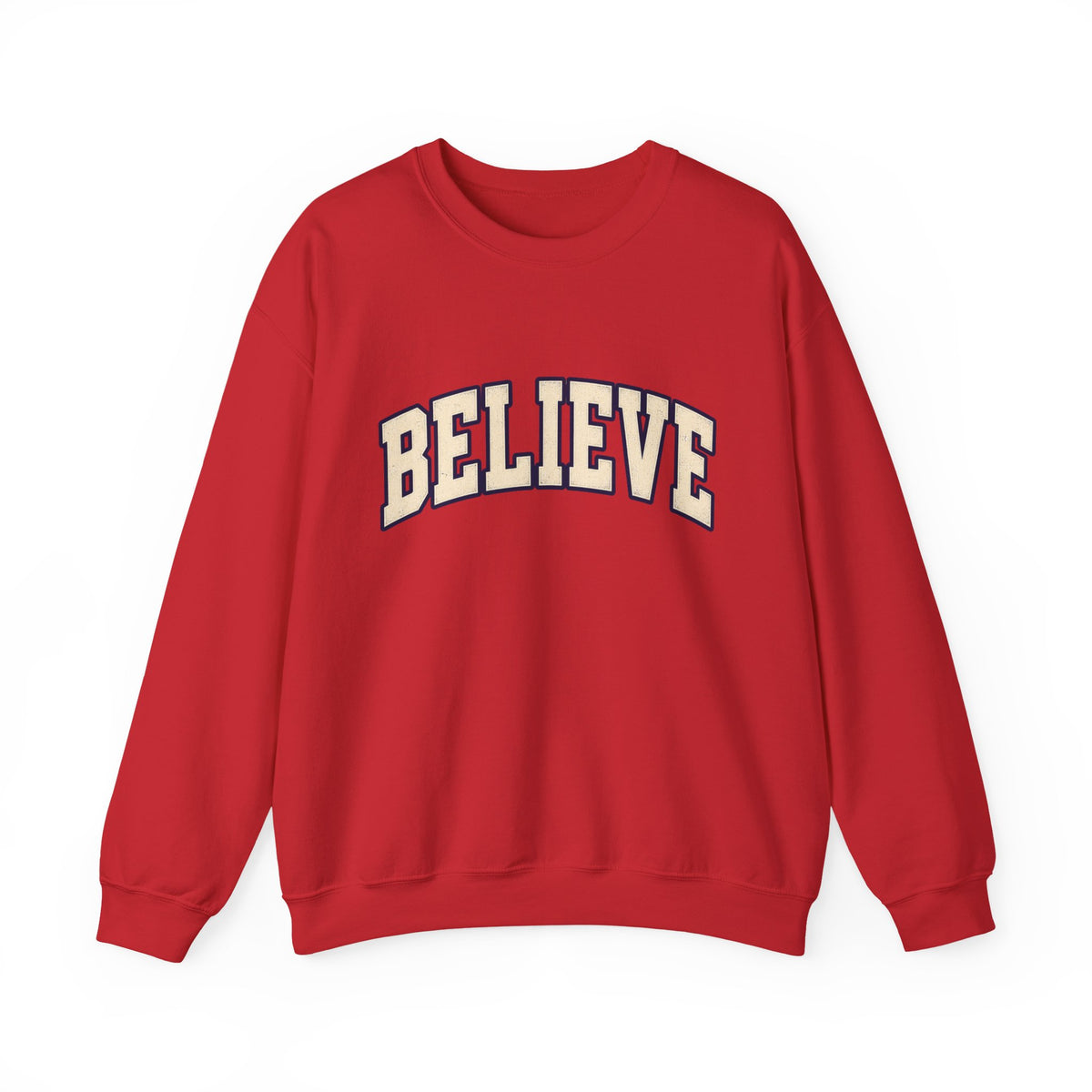 Believe Crewneck Sweatshirt — Vintage Collegiate White Pullover